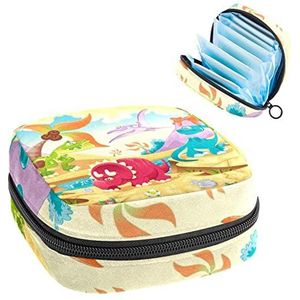 Cartoon Dinosaur,Periode Pouch Draagbaar,Tampon Opbergtas,Tampon Houder voor Portemonnee Vrouwelijke Product Organizer, Meerkleurig, 4.7x6.6x6.6 in/12x17x17 cm