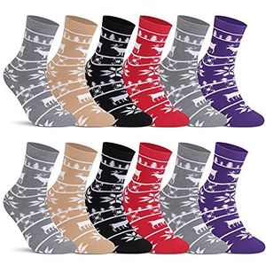 Libella 6/12 paar damessokken, dikke thermosokken voor Kerstmis, wintersokken met badstof binnenkant, vintage stijl, katoen, warme wollen sokken, bont 92214, Verpakking van 12 92214, 35-38 EU
