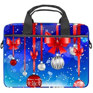 Kerst Opknoping Bal Met Rode Boog Laptop Schouder Messenger Bag Crossbody Aktetas Messenger Sleeve Voor 13 13.3 14.5 Inch Laptop Tablet Beschermen Tote Bag Case, Meerkleurig, 11x14.5x1.2in /28x36.8x3 cm