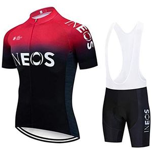 Zomerfietspak voor heren, korte mouwen, fietskledingset met jersey en gel gevoerde shorts voor comfortabele, sneldrogende sportkleding (Roodachtig zwart 2, M)