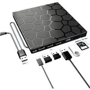 Externe laptop CD/DVD-drive, 8-in-1 USB 3.0 ultradunne draagbare speler en brander CD/VCD/DVD