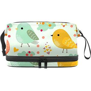 Dubbele Laag Cosmetische Tas Vogels Geel Draagbare Make-up Tas Travel Organizer Pouch voor Vrouwen Meisjes Toiletartikelen Tassen, Meerkleurig, 27x15x14 cm/10.6x5.9x5.5 in, Make-up zakje