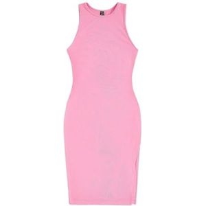 jurken voor dames Effen split-dij-tankjurk for dames, mouwloze midi/knielengte, casual effen jurk (Color : Baby Pink, Size : M)