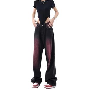Tie Dye Zwarte Wijde Pijpen Jeans voor Vrouwen Hoge Taille Vintage Casual Rechte Broek Volledige Lengte Jeans Zwart M