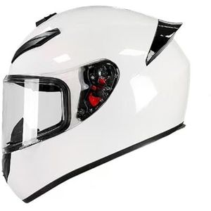 Full Face Motorhelm met Dubbele Achtervleugels DOT Gecertificeerd - Lichtgewicht en Duurzame Volwassen Motorfiets Straat Fietshelm (Gele lijnen, M)(White,Medium)