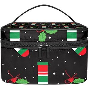 Make-up Organizer Bag, Reizen Make-up Tas Organizer Case Draagbare Cosmetische Tas Voor Vrouwen En Meisjes Toiletartikelen Kerst Winter Zwart, Meerkleurig, 22.5x15x13.8cm/8.9x5.9x5.4in
