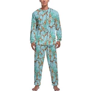 Aap in de jungle palmbomen zachte heren pyjama set comfortabele lange mouwen loungewear top en broek geschenken XL