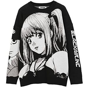 Y2k trui Death Note Misa gebreide trui mannen vrouwen anime merch kleding cosplay gebreide top oversized streetwear gebreide trui (Color : zwart, Size : M)