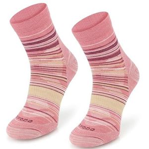 SKIETY Wollen Trekkingsokken Comodo Light Weight Quarter- Wandelsokken - 65% Merinowol - Merino - Made in Eu - Ademend - Thermoactieve Bergsokken - Donkerroze Kastanjebruin Geel - Maat 35-38