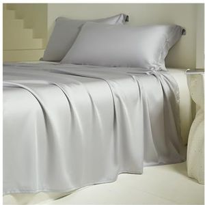 Tencel Laken zonder elastiek Twin Full Queen King Size 100% eucalyptus lyocell bovenlaken zachter dan zijde verkoelend ademend beddengoed for warme slapers (Color : Gray A, Size : 160x230cm)