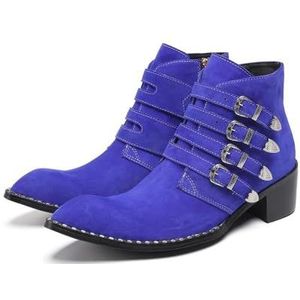 ZZveZZ Blauwe Heren Casual Party Banket Ademende Antislip Leren Schoenen En Laarzen(48 EU)