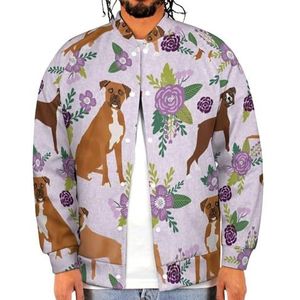 De mooie Hond van het Boxerhuisdier en Bloemen Grappige Mannen Baseball Jacket Gedrukt Jas Zacht Sweatshirt Voor Lente Herfst