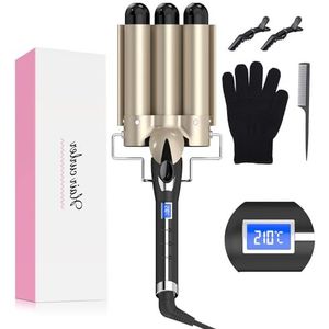 Krultang 32MM, AIMERVO GROVE WAVES Golvenkrultang Toermalijn Keramiek Coating, 14 Temperatuurtrappen 80-210℃ voor alle Haartypes, Binnen 30 Seconden Opgewarmd, ION Technologie, Inclusief Handschoenen