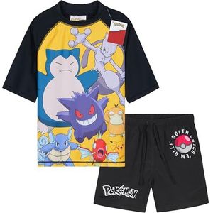 Get Trend Badpak voor jongens en jongeren, 2-delig, met zwemshorts voor kinderen en tanktop voor kinderen, vakantie, strandaccessoires, Zwart Pokemon, 9-10 Jaren