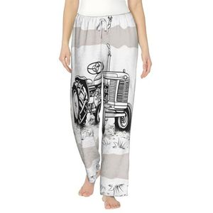 XTYGETY Cartoon Tractor Print Vrouwen Flanellen Pyjama Bottoms Womens Pyjama Pj Broek Lounge Slaap Broek Met Zakken, Zwart, S