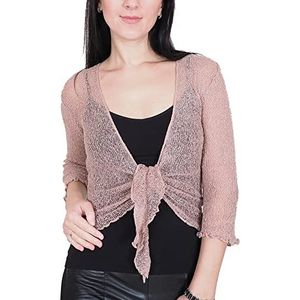 Mimosa Gehaakt damesvest, glitter of effen, elastisch, kanten visnet omslagdoek, open vest, maat 34-58, Nerts, One size