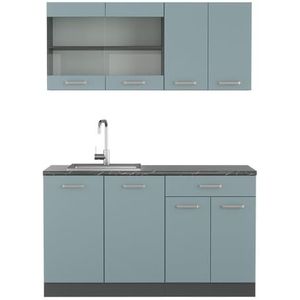 Vicco Kitchenette R-Line Solid antraciet blauw grijs 140 cm moderne keukenkasten keukenmeubel