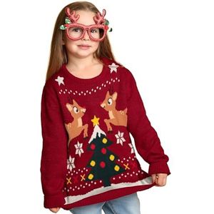 United Labels Kersttrui voor kinderen, rendieren, rood, ugly christmas sweater, trui, gebreide wintertrui voor jongens en meisjes, rood, 98-104