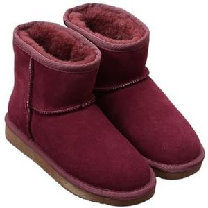 UALXPAO Vrouwen Sneeuwlaarzen Echt Leer Klassieke Vrouwen Snowboots Vrouwen Lederen Enkellaarzen Plus Size Winter Vrouwen Schoenen, wijnrood, 42 EU