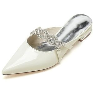 EICOFF Dames Pumps Gesloten Teen Lage Hakken Sandalen Strass Slip-op Plat Trouwschoenen Vrouwen Bruids Bruiloft Werk Jurk Schoenen,Beige,36 EU