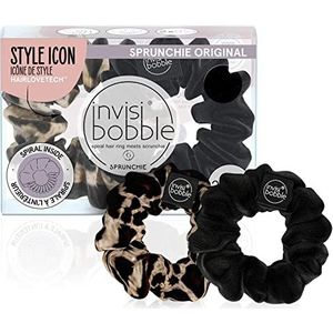 invisibobble Sprunchie Spiraalvormige haarring, echt zwart en Purrfection- 2-pack scrunchie stijlvolle armband, sterke elastische grip-spoelaccessoires voor dames, zacht voor meisjes, tieners en dik haar