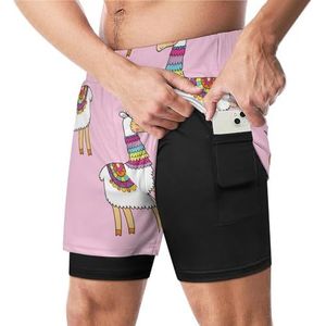 Grappige Eenhoorn Lama's Grappige Zwembroek met Compressie Liner & Pocket Voor Mannen Board Zwemmen Sport Shorts