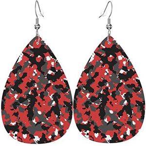 LAMAME Grappige Schedel Gedrukt Teardrop Dangle Earring Lederen Oorbel Vakantie Party Decoratie, Eén maat, Kunstleer