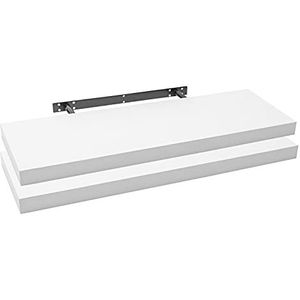 WOLTU 2 x wandplank, zwevende plank, boekenplank, planken voor decoratie, wandplanken van MDF-hout, set van 2 hangplanken, wit, 90 x 23 x 3,8 cm RG9370ws-2
