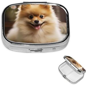 Leuke Pommeren Hond Pillendoos Draagbare Kleine Pil Case 2 Compartiment Metalen Pil Vitamines Houder Organizer Leuke Reizen Pillendoos voor Portemonnee Pocket