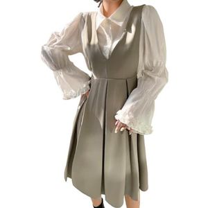 jurken voor dames 1-delige overall-jurk met vouwplooi en ritssluiting aan de achterkant zonder blouse (Color : Khaki, Size : XL)