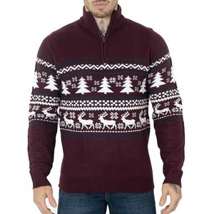 Noroze Kersttrui, innovatieve Fair Isle-trui, grof gebreide uniseks kersttruien, maat S-2XL, Bordeaux, XXL