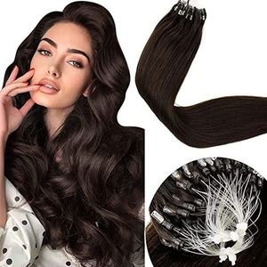 LaaVoo Micro Ring Hair Extensions Echt Menselijk Haar Donkerste Bruine Micro Loop Hair Extensions Straight Micro Beads Hair Extensions 14In 1g/s 50g #2