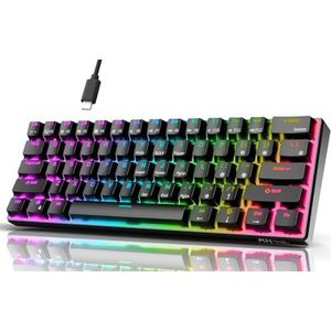RK ROYAL KLUDGE RK61 QMK/via Mechanisch Toetsenbord 60% Bedraad Gaming Toetsenbord RGB Rode Schakelaar Hot Swap US layout Compatibel met Mac/PC/iPad/iOS, Zwart