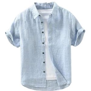 Dvbfufv Mannen Dunne Ademend Linnen Shirts Mannelijke Zomer Vintage Trendy Shorts Mouw Shirt Tops Jeugd Casual T-Shirt, Lichtblauw, M
