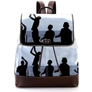 Gepersonaliseerde schooltassen boekentassen voor tiener silhouet van mannen die basketbal spelen, Meerkleurig, 27x12.3x32cm, Rugzak Rugzakken