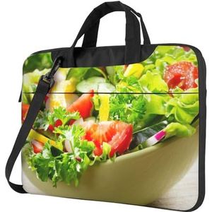 ZaKhs Kleurrijke Diverse Salade Print Laptop Schoudertas Met Schouderriem Aktetas Slanke Computer Tas Voor Vrouwen Mannen, Zwart, 14 inch