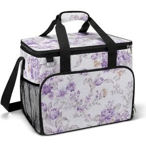 Lavendel Paars Bloemenprint Koeltas Geïsoleerde Lunch Tas Picknick Tas Koel Tas Doos Voor Camping Reizen Vissen Reizen