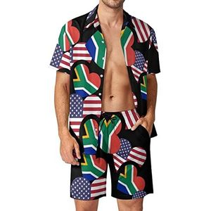 South_Africa Amerikaanse vlag Hawaiiaanse sets voor mannen button down korte mouw trainingspak strandoutfits 3XL