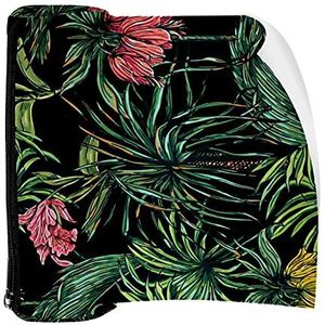 Potlood Case Tropische Palm Bladeren en Bloemen Pouch Bag Pen Rits Tas voor Kantoorartikelen Reizen School Student Supplies
