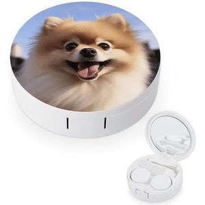 YHEGBFD Spektakel Case, Happy Pomeranian Contact Lens Case, draagbare Contact Lens Case, contact Lens Box met Spiegel, Gelukkig Pommeren, Eén maat, Klassiek