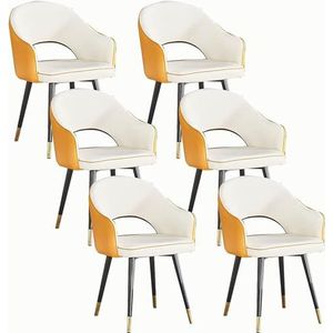GEIRONV Office Lounge Chair Set van 6,Leisure Living Dining Room Accent Arm Water Proof Leather Side Chair met Carbon Steel Legs Eetkamerstoelen Eetstoelen ( Color : Yellow+white , Size : 82*46*43cm )