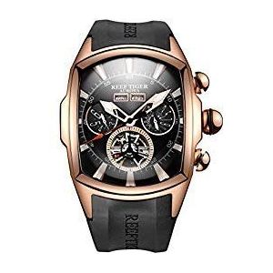 REEF TIGER Sport Horloges voor Mannen Rose Gold Tone Tourbillon Automatische Horloge Rubber Band RGA3069, Rga3069-pbb, riem