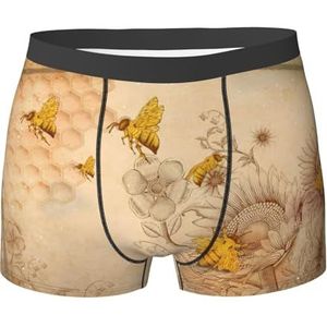 ZJYAGZX Landelijke boxershorts met honingbijen en bloemenprint voor heren - comfortabele onderbroek voor heren, ademend, vochtafvoerend, Zwart, M