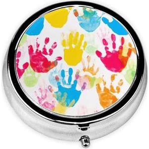 Pillendoosjes - Ronde Pillenorganisator - 3 Compartimenten - Voor Reizen - Handafdruk