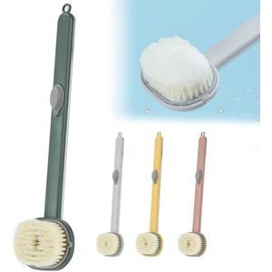 Afneembare badmassageborstel met lange steel, scrubbadborstel exfoliërende baddoucheborstel met zeepdispenser, 2 in 1 op e Touch schuimbaddoucheborstel /7917/23(Green+grey)