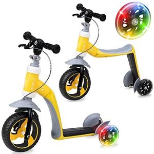 MoMi Roller 2-in-1 Elios, loopfiets en step, voor kinderen tot 25 kg, stuurinstelling, stille wielen, velgrem, geel