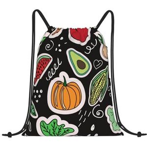 EgoMed Trekkoord Rugzak, Rugzak String Bag Sport Cinch Sackpack String Bag Gym Bag, Cartoon Groenten Fruit, zoals afgebeeld, Eén maat