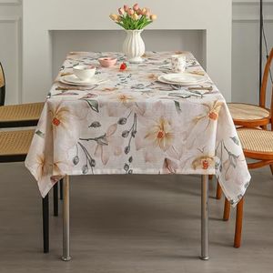 Mnribey Tafelkleed met bloemenpatroon voor binnen en buiten, vintage tafelkleed met bloemen, zachte microvezel, woon- en eetkamer decoratie (roze, 132 x 132 cm)