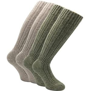 2 paar lange en zware sokken met alpaca – collectie Alpes – warm en comfortabel, verkrijgbaar in twee kleuren, zand en groen, 44-46 EU