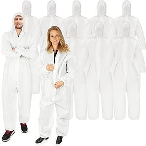 com-four® 10x beschermend pak met capuchon en rits - enkellaags schildersoverall one-size - hoogte van 160 tot 200 cm - beschermende kleding (10 stuks - wit)